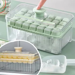 【新錸家居】雙層56格一秒脫模按壓製冰盒 加大容量一鍵秒脫冰食品級冰塊盒(送冰鏟 副食品盒 儲冰格器模具)