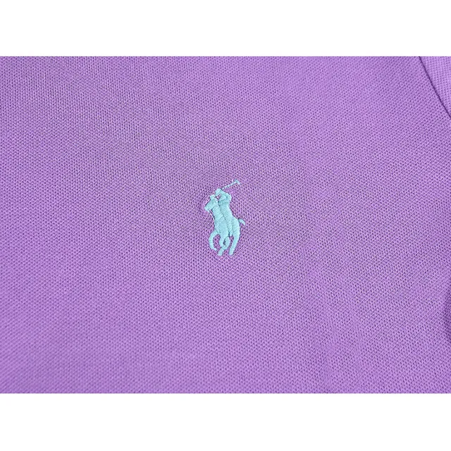 【RALPH LAUREN】POLO刺繡LOGO棉質5鈕釦領口短袖修身版POLO衫(女款/紫丁香)