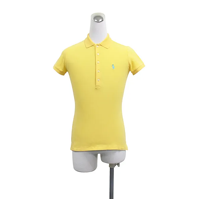 【RALPH LAUREN】POLO刺繡LOGO棉質5鈕釦領口短袖修身版POLO衫(女款/黃)