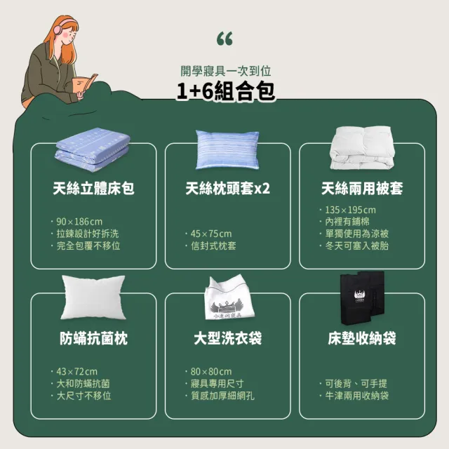 【小老闆寢具】小資組 單人加大3.5尺 小老闆開學寢具七件組 A+組8CM床墊(開學組 大學床墊 折疊床墊)
