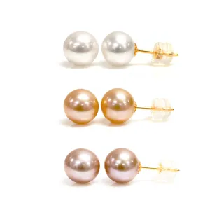 【CC Diamond】18K金 天然珍珠耳釘 7-8mm 3選1(色彩的誘惑)