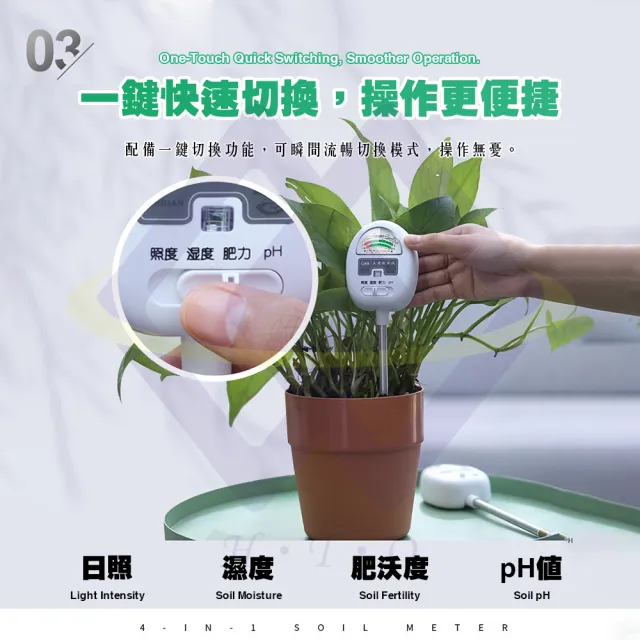 【禾統】四合一土壤檢測儀(濕度 溫度 檢測器 土壤檢測儀 土壤PH值 檢測計 果園 種植 盆栽)