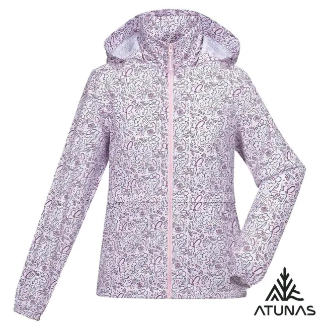 【ATUNAS 歐都納】女款蚊瘋不動涼感Q-MAX輕薄風衣外套(A2GA2512W淺粉印花/防蚊/驅蚊/防曬抗UV/戶外/休閒)