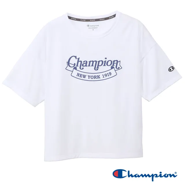 【Champion】官方直營 女款-SPORTS 快排抗臭 寬版印花短袖TEE-白色(CW-BS303-010)