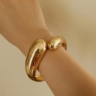 【CReAM】Ava簡約交錯鍍14K金色銀色金屬女手環手鐲