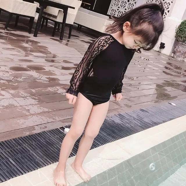 【橘魔法】蕾絲拼接露背連身泳裝(一件式 連身泳裝 兒童 女童 童裝 泳衣 夏天)