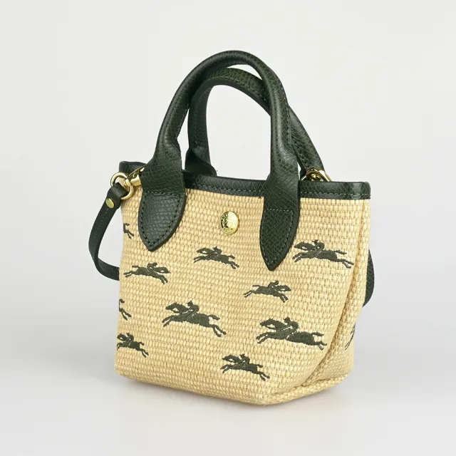 【LONGCHAMP】LONGCHAMP LE PANIER PLIAGE系列編織兩用手提/斜背包(XS/亞麻綠)