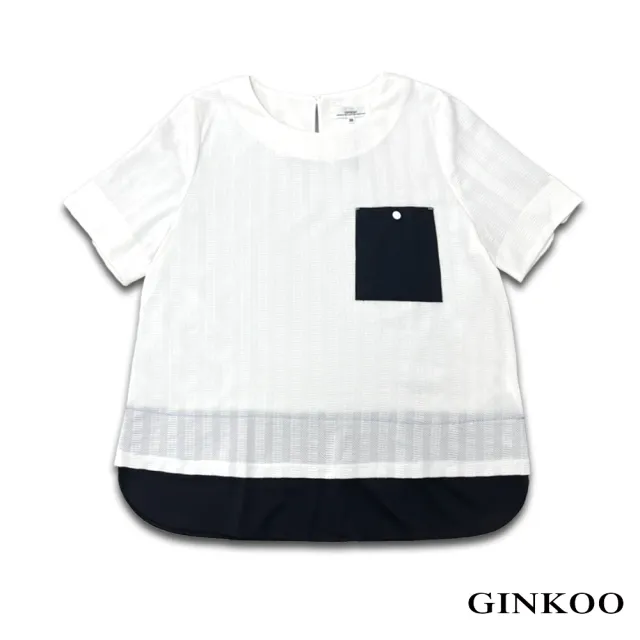 【GINKOO 俊克】假兩件雙色圓領上衣