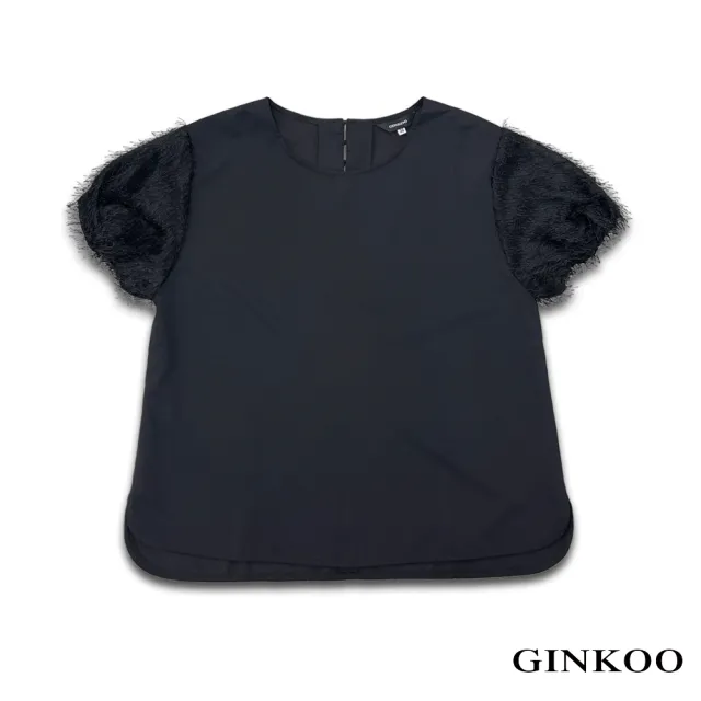 【GINKOO 俊克】毛毛拼接微落肩上衣
