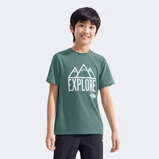 【The North Face】北面兒童綠色吸濕排汗大尺寸印花短袖T恤｜8AN8HCH(排汗衫)