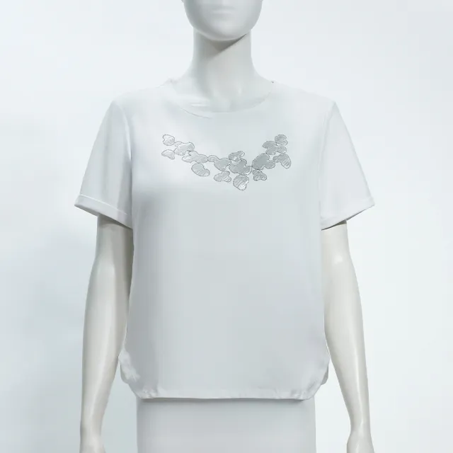 【ILEY 伊蕾】珠鍊亮片圖案短袖棉質上衣(白；M-XL；1252511215)