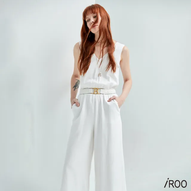 【iROO】棉感白色簡約連身褲