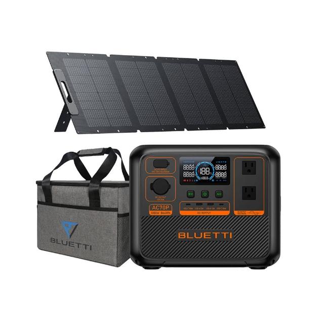 【BLUETTI】AC70P 1000W 戶外移動電源 120W太陽能板套組(移動電源 戶外電池 露營 車宿 行動電源 UPS)