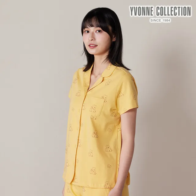 【YVONNE 以旺傢飾】QUOKKA & BOBO 印花短袖開襟上衣-盛夏黃(DINOTAENG)