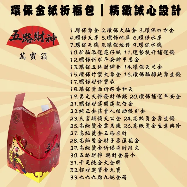 【MAN TING XIANG 滿庭香】五路財神萬寶箱-環保金紙大禮包(求財 補運 偏財 拜拜 祈福 一盒搞定)