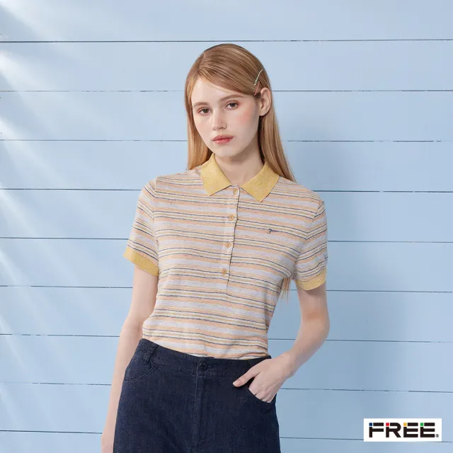 【FREE】e.有機草木染棉麻橫紋POLO衫(3色)