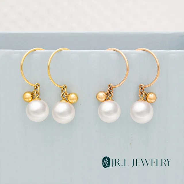 【JR.L金瑞利珠寶】雙12 天然珍珠 光韻18K金珍珠耳環(8-8.5MM)