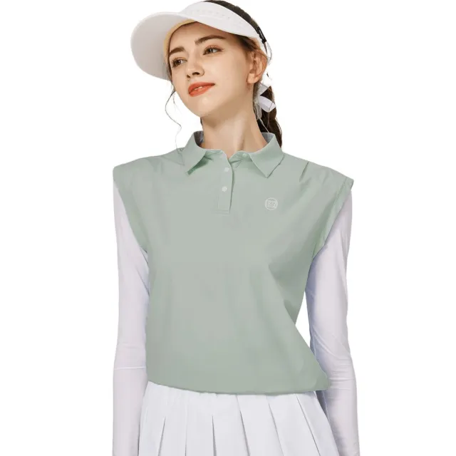 【BLKTEE GOLF】出清特價 寬鬆版假兩件涼感女連袖無袖衣-卡其.淺綠(高爾夫袖套衣 假兩件式 golf球衫)
