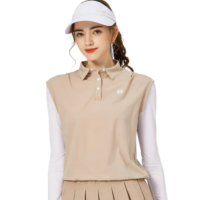 【BLKTEE GOLF】出清特價 寬鬆版假兩件涼感女連袖無袖衣-卡其.淺綠(高爾夫袖套衣 假兩件式 golf球衫)