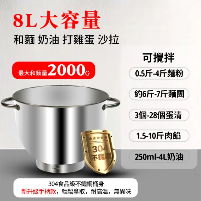 【Felsted 菲仕德】廚師機 和麵機 110V 家用全自動揉麵機 8L 電動攪拌機 麵包機/打蛋器/攪面機/打蛋機