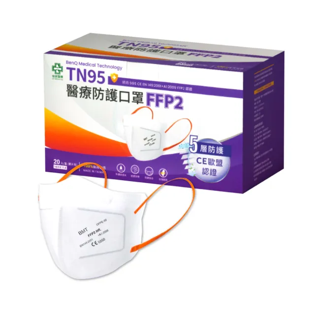 【BenQHealth 明基健康生活】FFP2怡安TN95醫療防護口罩 20入/盒(N95等級 單片包裝)