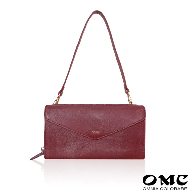 【OMC】雙11 植鞣革馬鬃紋信封式兩用牛皮手拿包94850(棗紅)