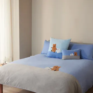 【YVONNE 以旺傢飾】100%美國棉被套+枕套組-QUOKKA & BOBO 海島藍(雙人 純棉 DINOTAENG)