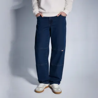 【Dickies】男款石洗靛藍色丹寧純棉多口袋雙膝設計寬鬆長褲｜DK011801C7K