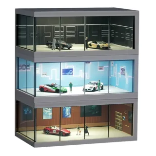 1:64 櫥窗展間場景收納盒 燈光防塵展示盒(模型車擺設裝飾場景)