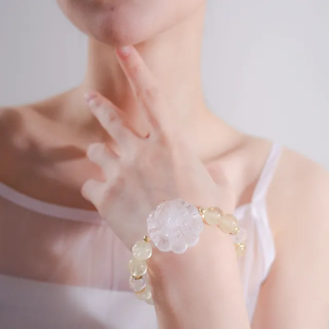 【天天水晶 TINGTING】黃水晶 x 白水晶 大九尾狐仙 鑽切 設計款水晶手鍊招財A100012