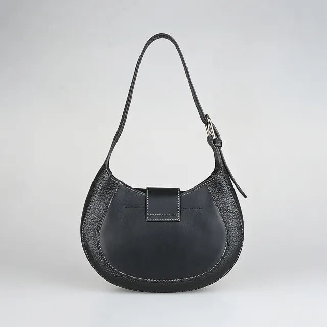 【FURLA 芙拉】FURLA Club 2 立體LOGO壓紋小牛皮拼皮革吸釦式肩背包(黑)