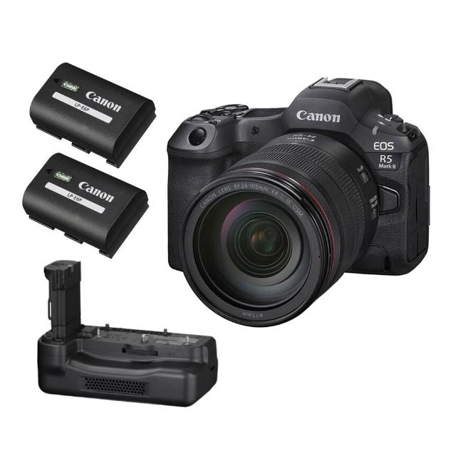 【Canon】R5 Mark II RF 24-105mm F4L IS USM + CF-R20EP 散熱把手 + LP-E6P原電2顆(公司貨-旗艦續航組合)