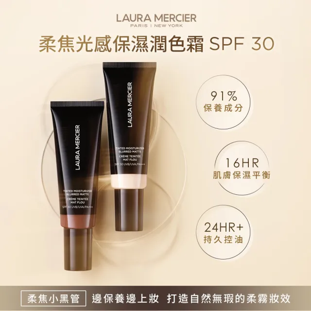 【LAURA MERCIER 蘿拉蜜思】夏日抗汗!超持妝控油組(煥顏透明蜜粉29g+柔焦光感保濕潤色霜45ml)