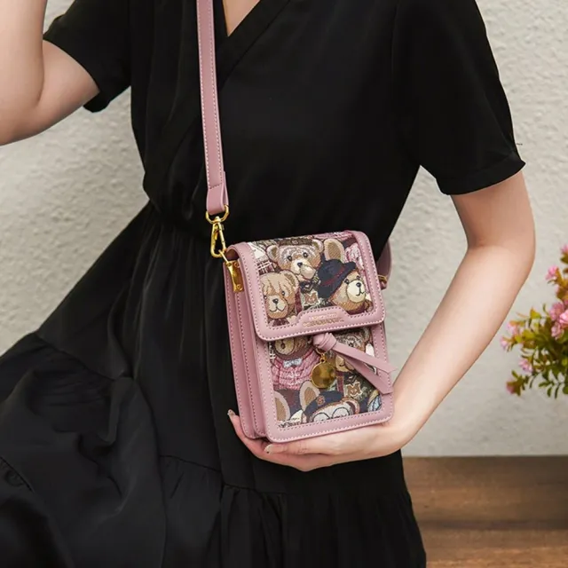 【巴黎精品】手機包皮革側背包肩背包隨身女包包帆布包手提包(小熊印花休閒3色a1ev5)