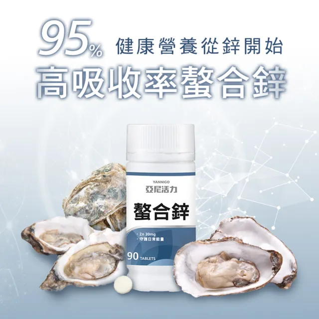 【YANNIGO 亞尼活力】甘胺酸螯合鋅錠(1罐90顆)