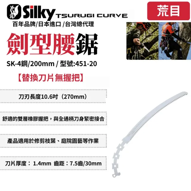 【Silky 喜樂】替換刀片無握把 200mm腰鋸451-20(劍型彎鋸 鋸子 手鋸 木鋸 木工鋸 修枝鋸 園藝鋸子)