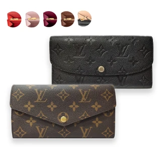 【Louis Vuitton 路易威登】M60531/M62369經典SARAH系帆布/Emilie牛皮壓紋信封式錢包長夾(款式任選)