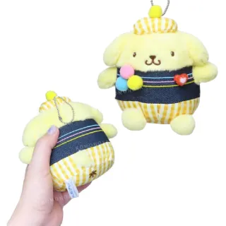 【小禮堂】雙11 Sanrio 三麗鷗 絨毛玩偶吊飾 牛仔格紋款 Kitty 酷洛米 美樂蒂(平輸品)