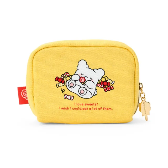 【小禮堂】雙11 Sanrio 三麗鷗 花丸 棉質拉鍊化妝包 甜蜜糖果(平輸品)