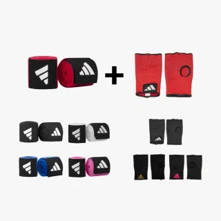 【adidas 愛迪達】拳擊手綁帶3.5M+快速手綁帶 2件組(拳擊手綁帶繃帶 快綁 內襯套 泰拳 格鬥 手套 拳套搭配)
