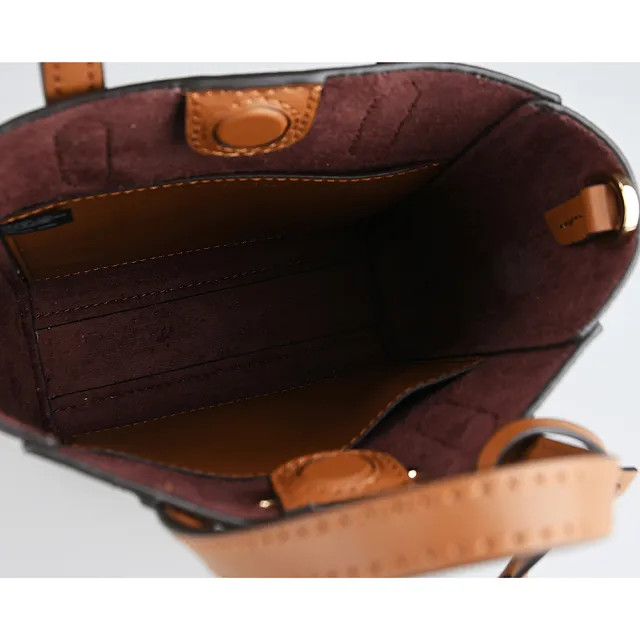 【Michael Kors】MICHAEL KORS Sinclair 塗層帆布吸釦式手提斜背包(超小號/深褐x橡子棕)