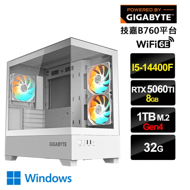 【技嘉平台】i5十核GeForce RTX 5060 Ti Win11{美好世代AW}電競電腦(i5-14400F/B760/32G/1TB_M.2/WIFI)