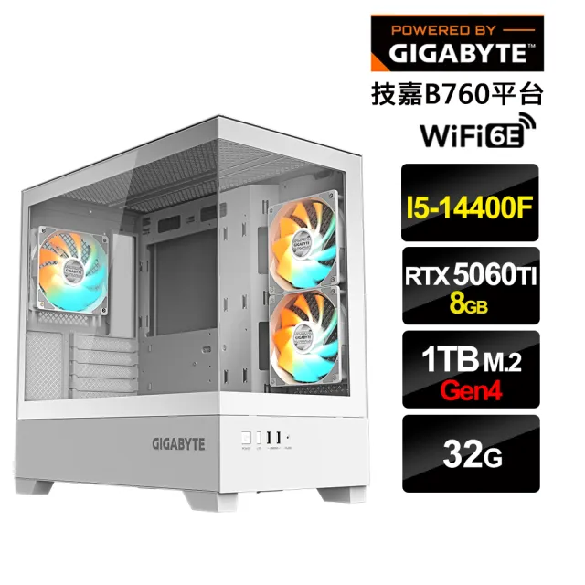 【技嘉平台】i5十核GeForce RTX 5060 Ti{美好世代A}電競電腦(i5-14400F/B760/32G/1TB_M.2/WIFI)