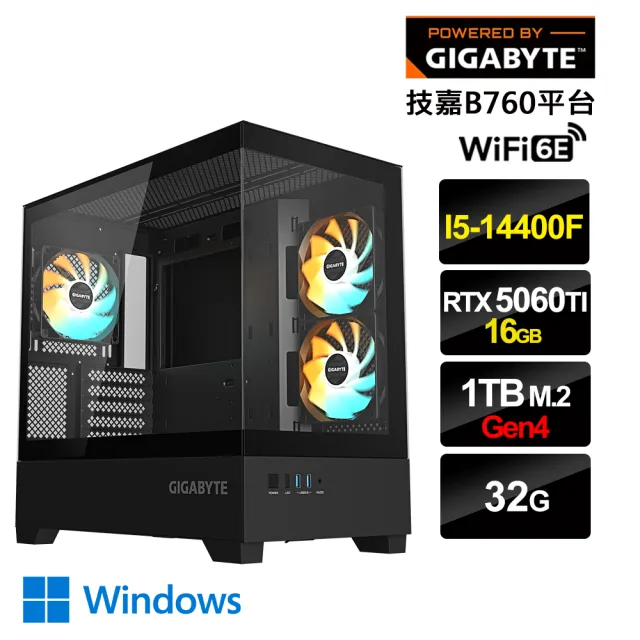 【技嘉平台】i5十核RTX 5060 Ti 16G Win11{美好世代BW}電競電腦(i5-14400F/B760/32G/1TB_M.2/WIFI)