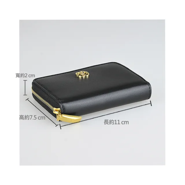 【BALLY】BALLY Emblem簍空金屬LOGO滑面設計小牛皮4卡拉鍊零錢包(黑)