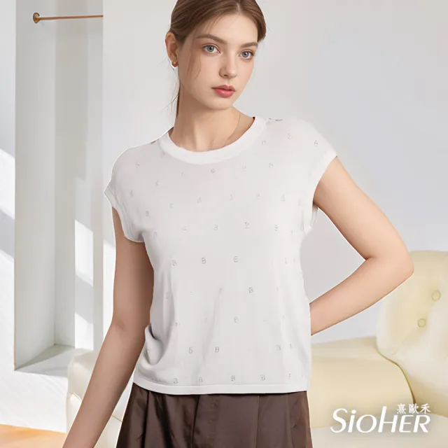 【SiOHER 熹歐禾】現貨 輕涼緹花燙鑽針織套三件組(女裝/女上衣/套裝/背心/針織衫)