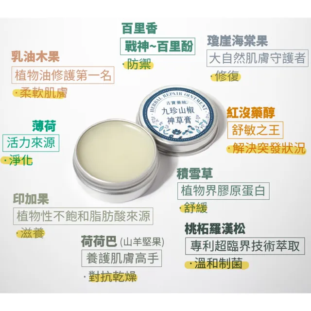 【古寶無患子】九珍山椒神草膏14g(萬用膏/舒緩/修護/乳油木果)