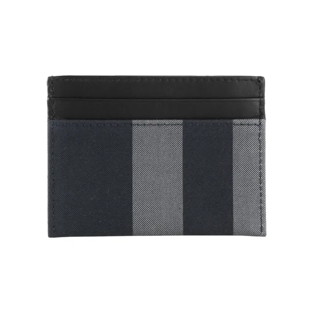 【BURBERRY 巴寶莉】Sandon 格紋帆布及皮革4卡卡片夾/名片夾(海軍藍/灰色)