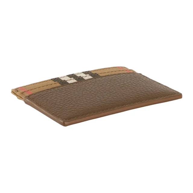 【BURBERRY 巴寶莉】Sandon 格紋帆布及皮革4卡卡片夾/名片夾(土棕色)
