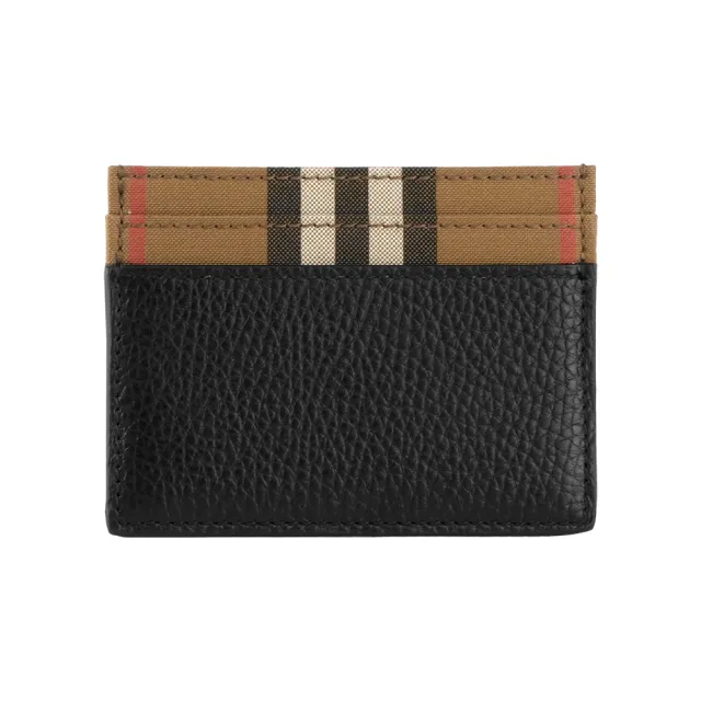 【BURBERRY 巴寶莉】Sandon 格紋帆布及皮革4卡卡片夾/名片夾(黑色)